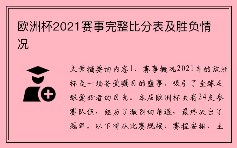 欧洲杯2021赛事完整比分表及胜负情况